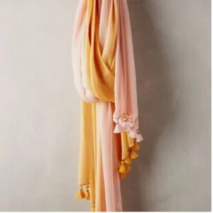 Anthropologie Liandri Tassel Scarf by Lulla, Mustard Yellow & Pink, Two Toned